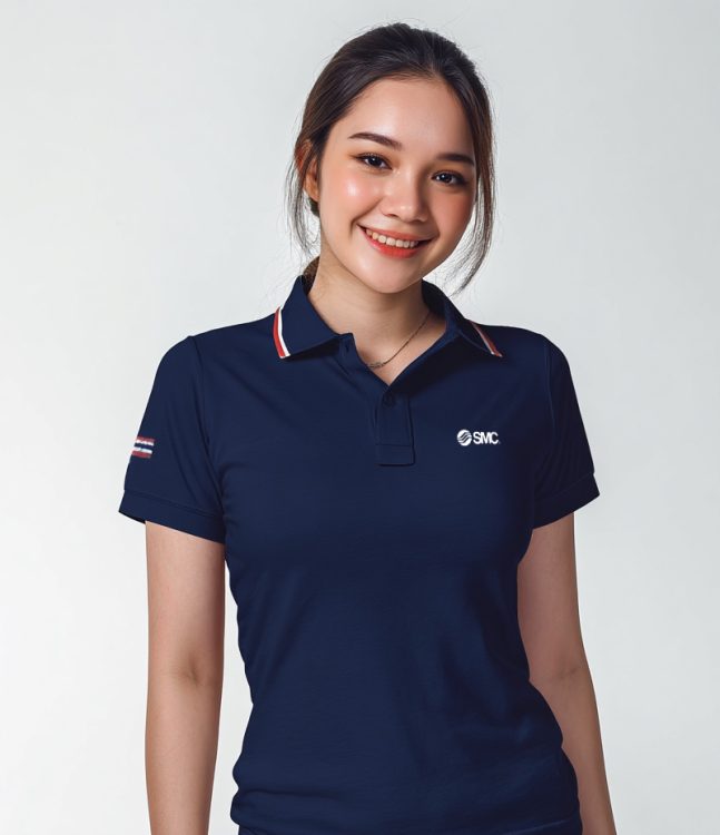 Navy polo shirt with red-and-white collar tipping, Thai flag on the sleeve and SMC logo on the left chest